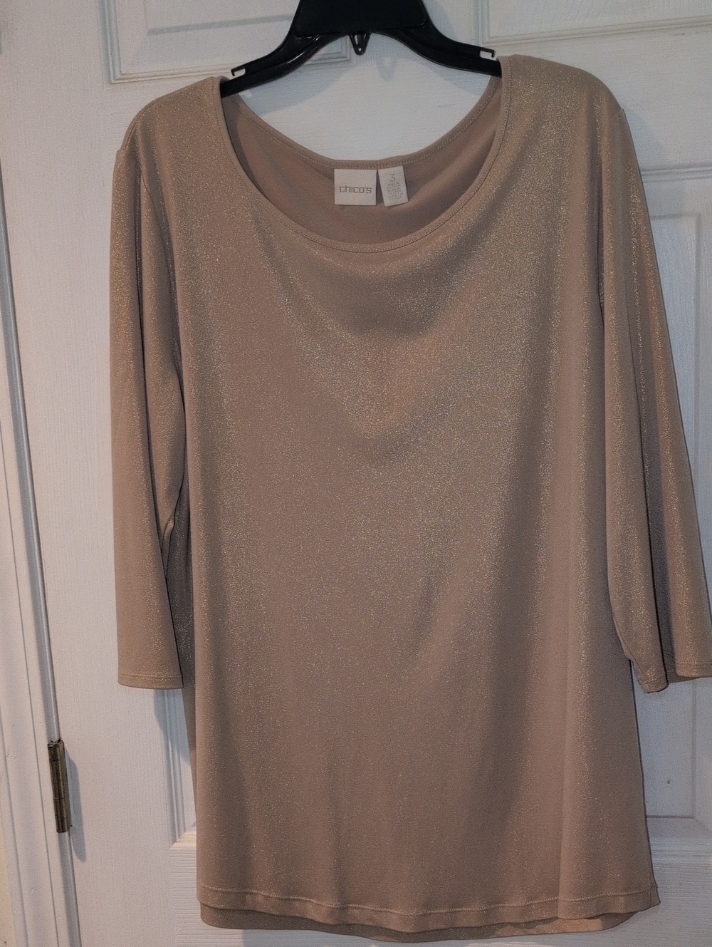 Chico's Shimmery Taupe Long Sleeve Scoop Neck Top